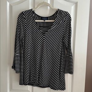 Lucky Brand Black and White Striped V-Neck Top